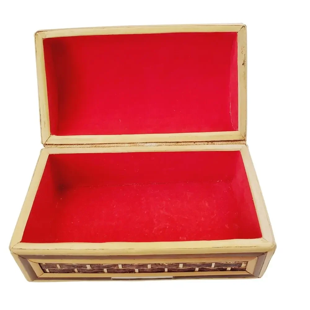 Classic Vintage Asian Boho Chic Bamboo Wicker Rattan Chest Trunk Trinket Box